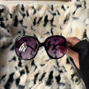 Y2K Black Oval Sunglasses Oversized Purple Tinted Lens Indie Sleaze